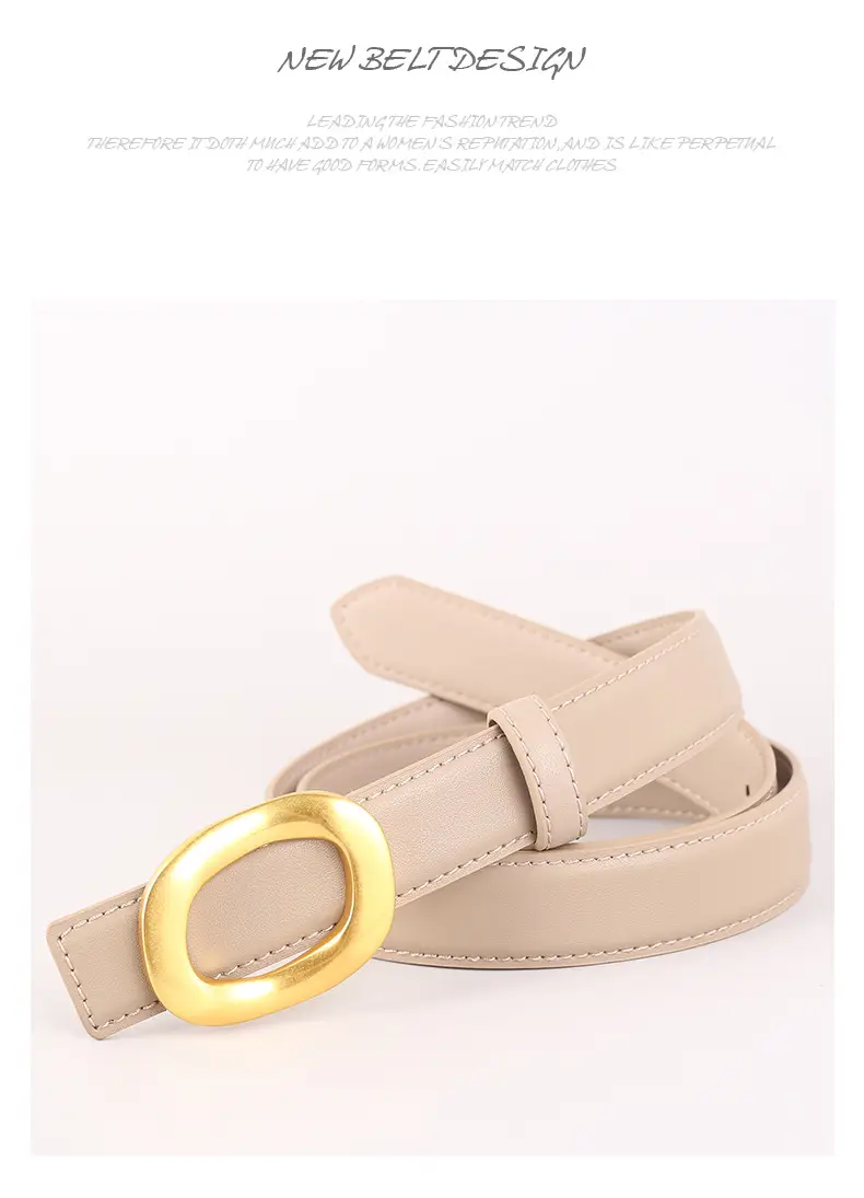 Grey Genuine Leather Women's Belt with Gold Buckle — feature 43