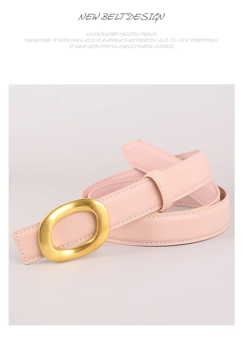 Grey Genuine Leather Women's Belt with Gold Buckle — feature 44
