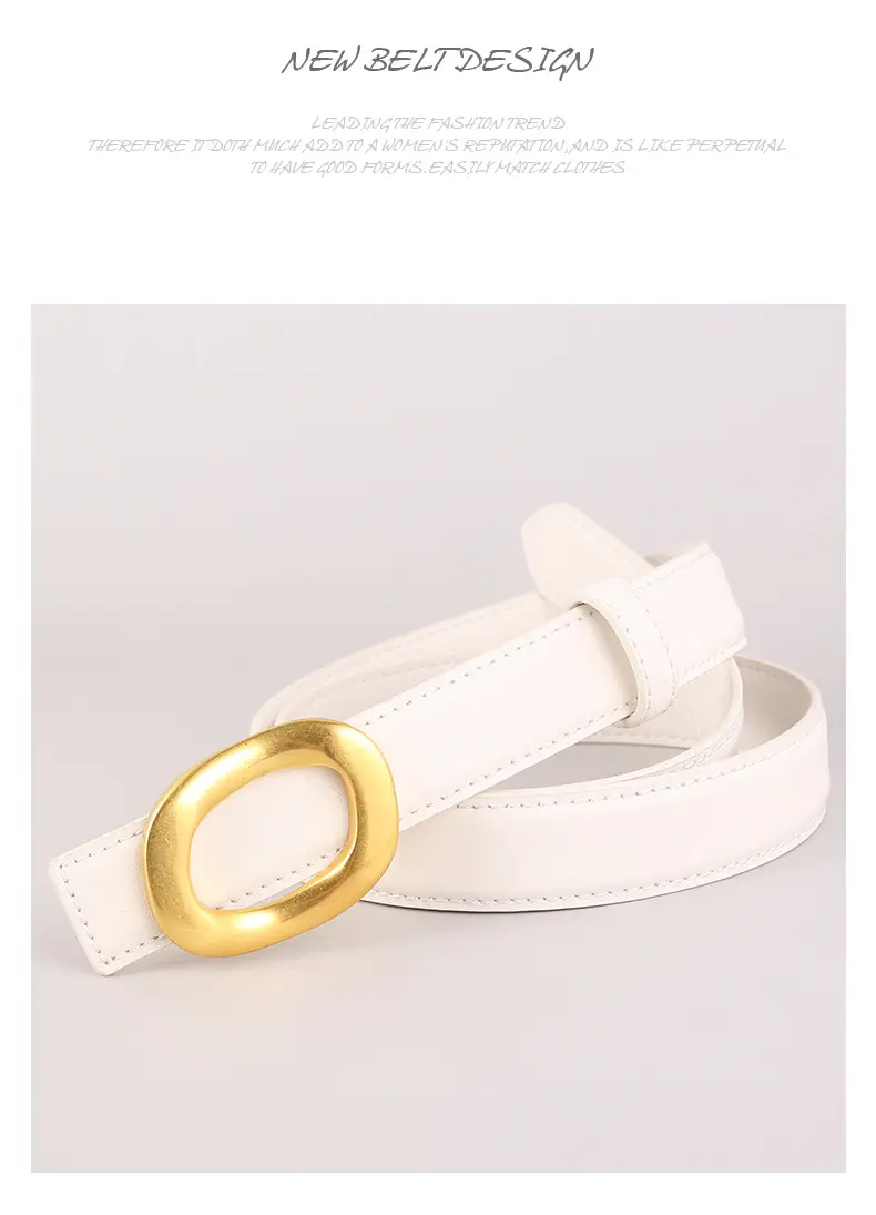 Grey Genuine Leather Women's Belt with Gold Buckle — feature 45