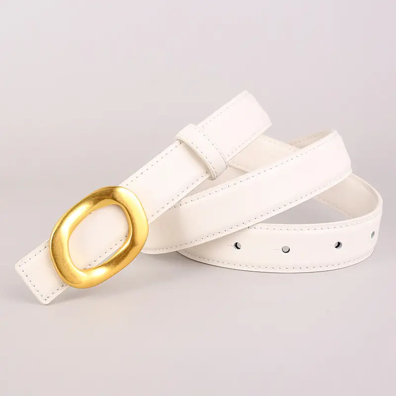 Grey Genuine Leather Women's Belt with Gold Buckle - Image 2