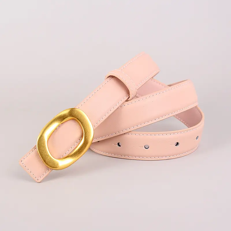 Grey Genuine Leather Women's Belt with Gold Buckle - Image 4