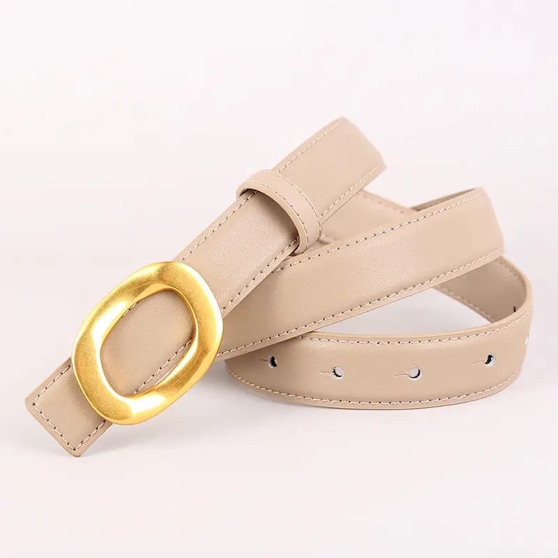 Grey Genuine Leather Women's Belt with Gold Buckle - Image 5