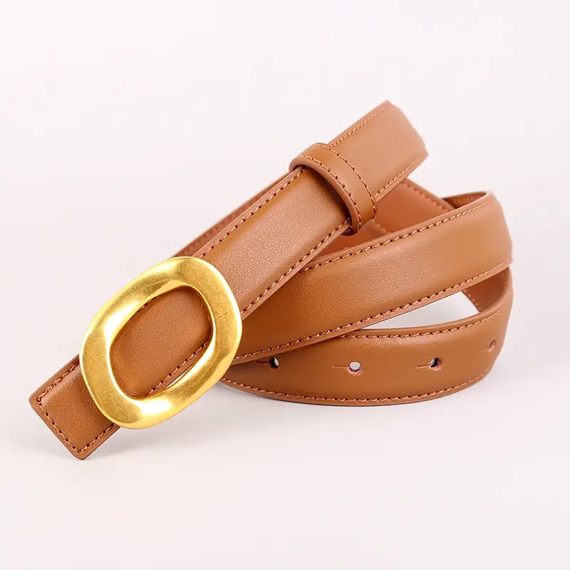 Grey Genuine Leather Women's Belt with Gold Buckle - Image 6