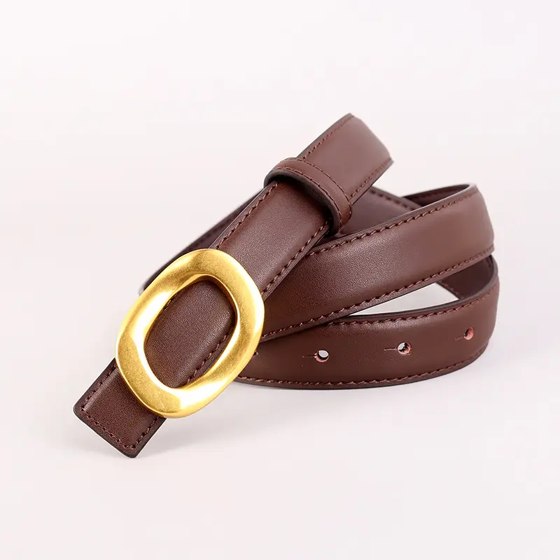 Grey Genuine Leather Women's Belt with Gold Buckle - Image 7