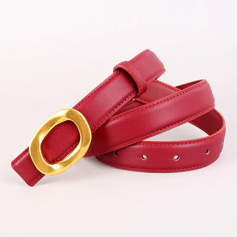 Grey Genuine Leather Women's Belt with Gold Buckle - Image 8