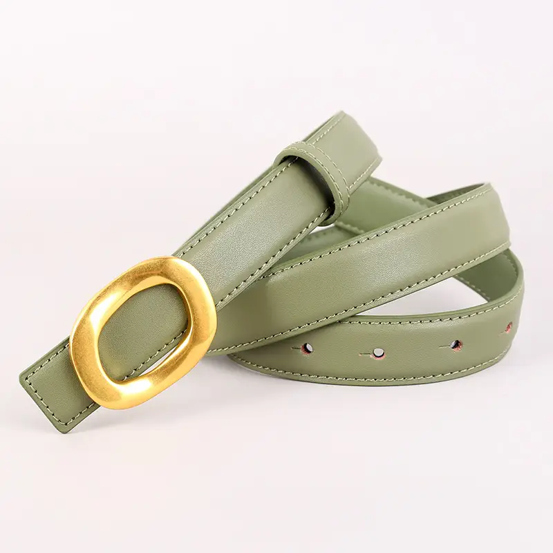 Grey Genuine Leather Women's Belt with Gold Buckle - Image 9