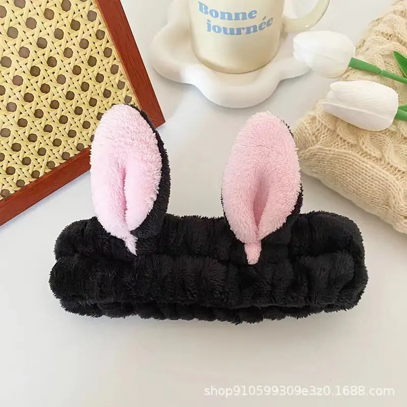 Pink 3D Rabbit Ears Face Wash Headband Flannel — feature 4