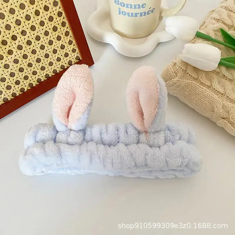 Pink 3D Rabbit Ears Face Wash Headband Flannel — feature 5