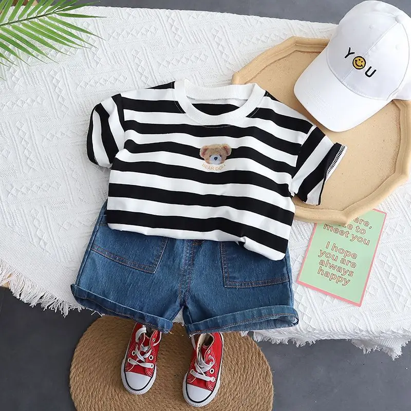 Baby Boys Striped T-Shirt Shorts Set Black White