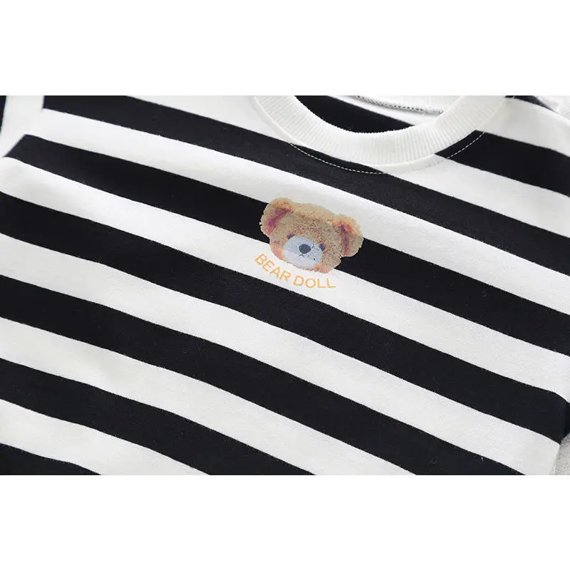 Baby Boys Striped T-Shirt Shorts Set Black White - Image 3