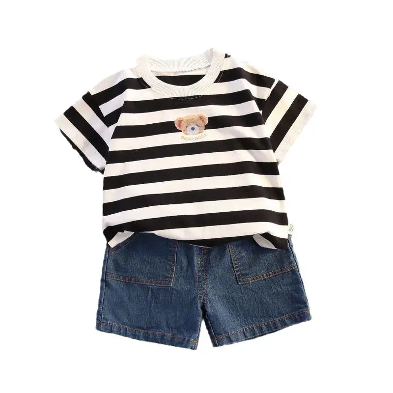 Baby Boys Striped T-Shirt Shorts Set Black White - Image 5