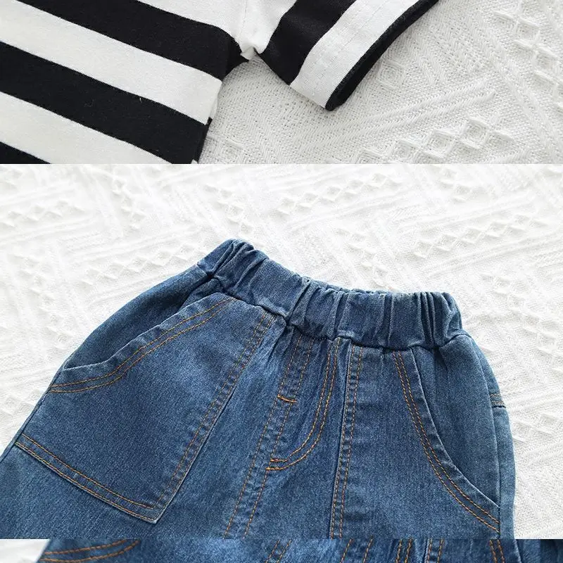 Baby Boys Striped T-Shirt Shorts Set Black White — feature 7