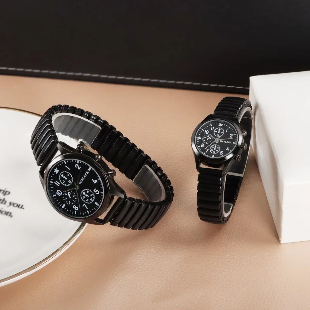 Black Cross-Border Couple Watches with Elastic Band