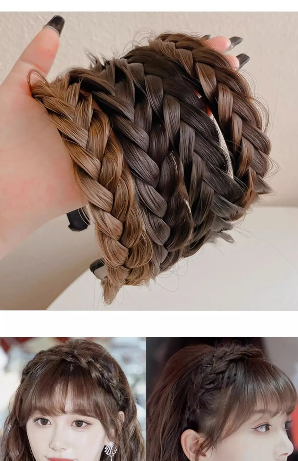 Women's Fishbone Braid Hair Hoop Wig 4cm Wide — feature 14