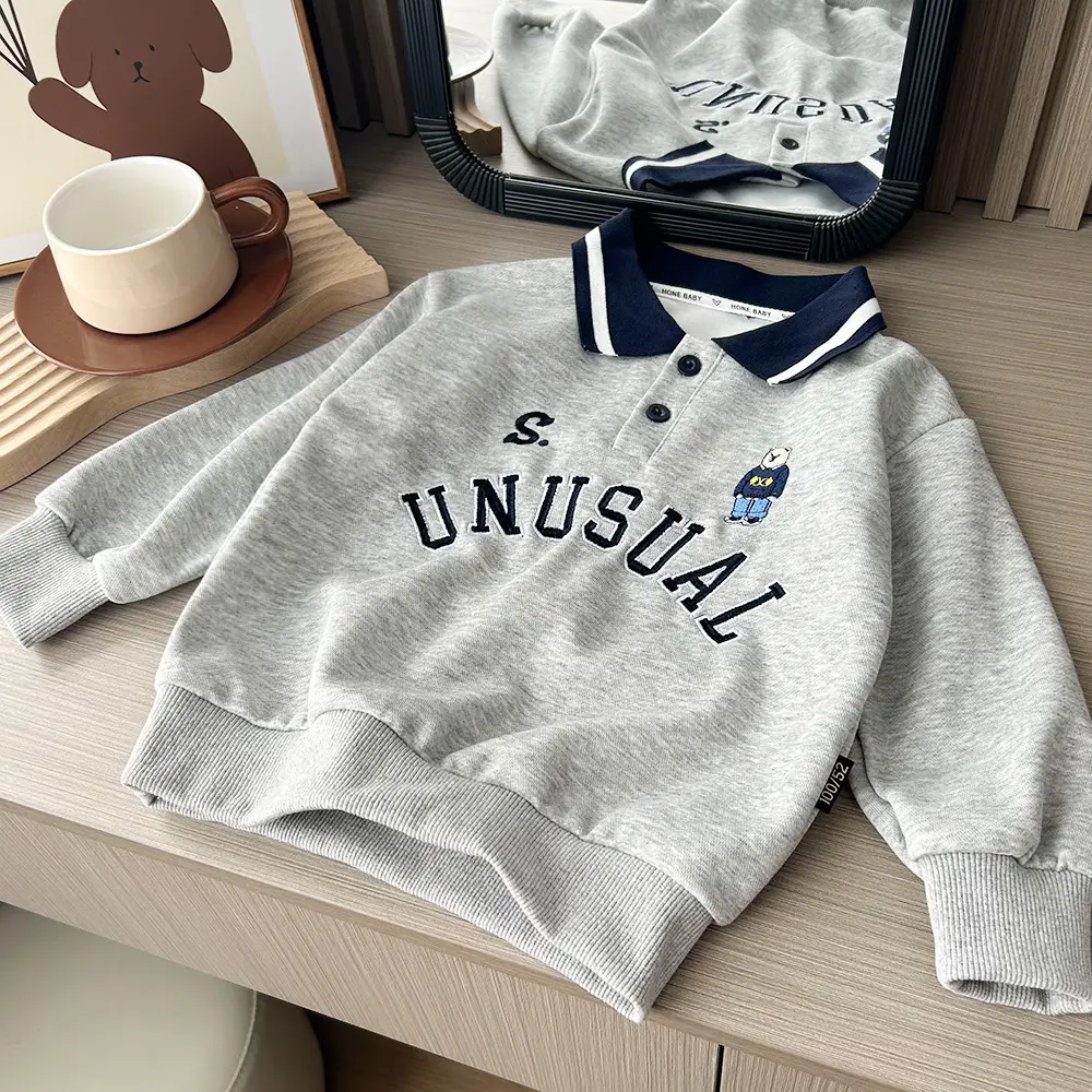 Boys' Grey Unusual Lapel Sweater 2023 - Image 5