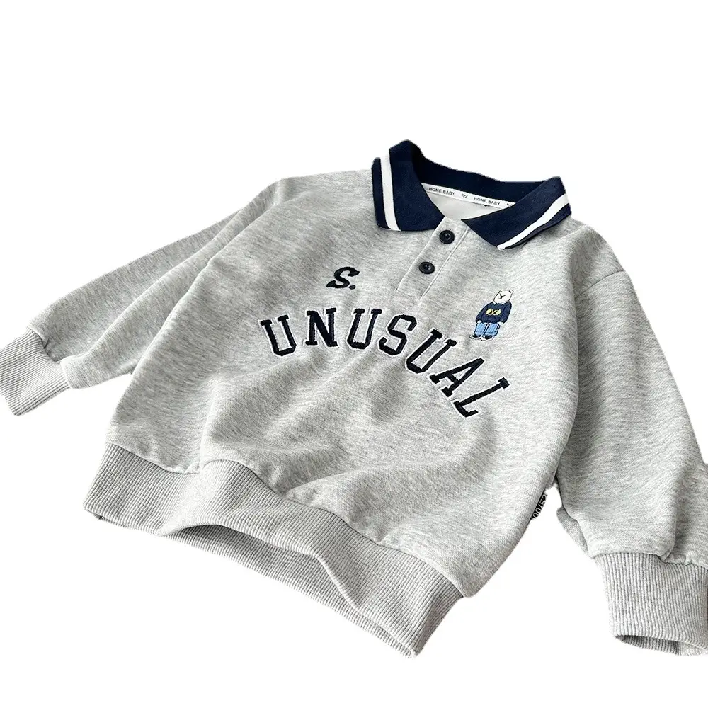 Boys' Grey Unusual Lapel Sweater 2023 - Image 8