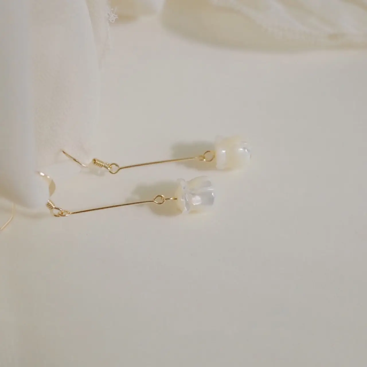 White Rose Retro Earrings with Ear Hook & Gold Plated - Image 5