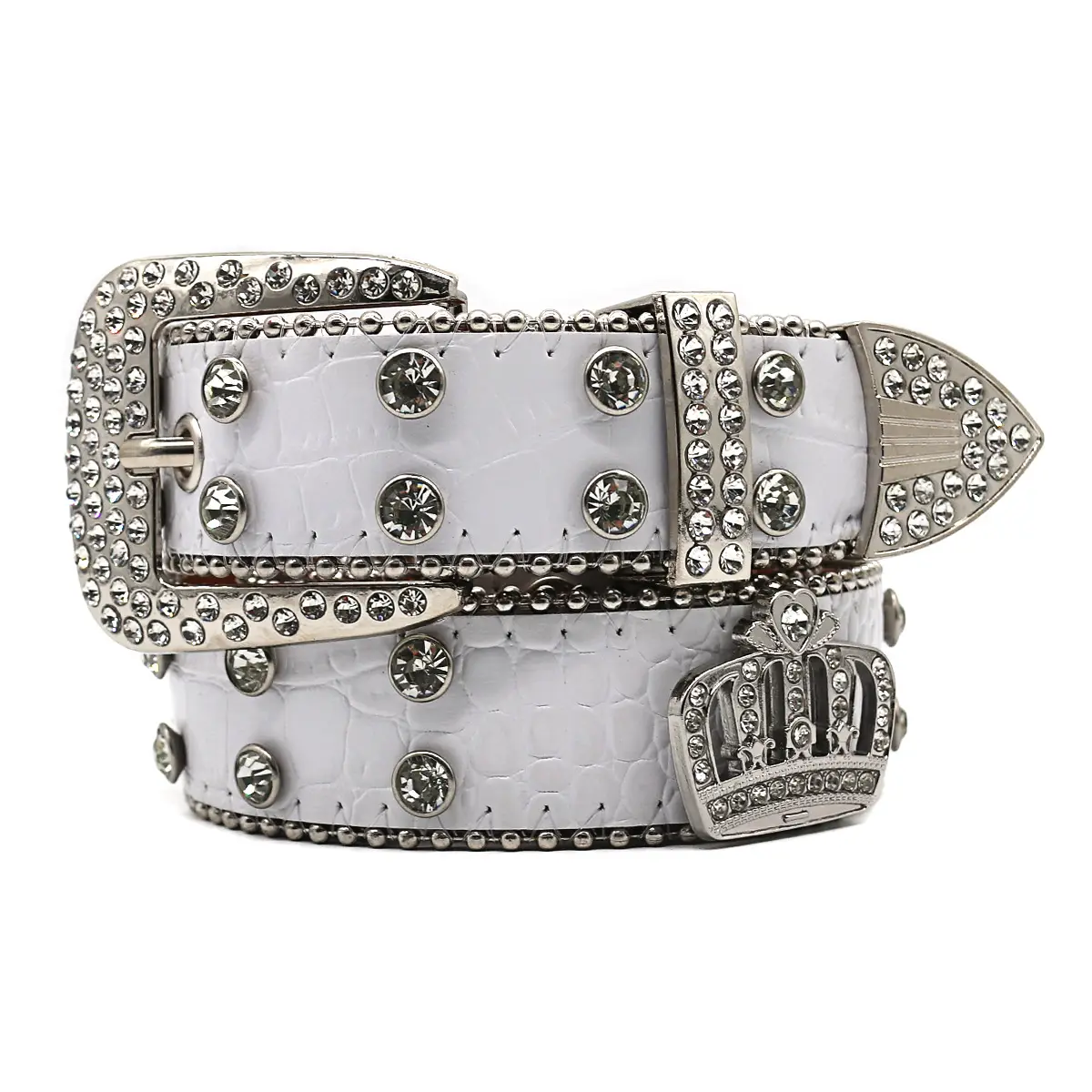 White Rhinestone Belt Belt with Crystal Buckle