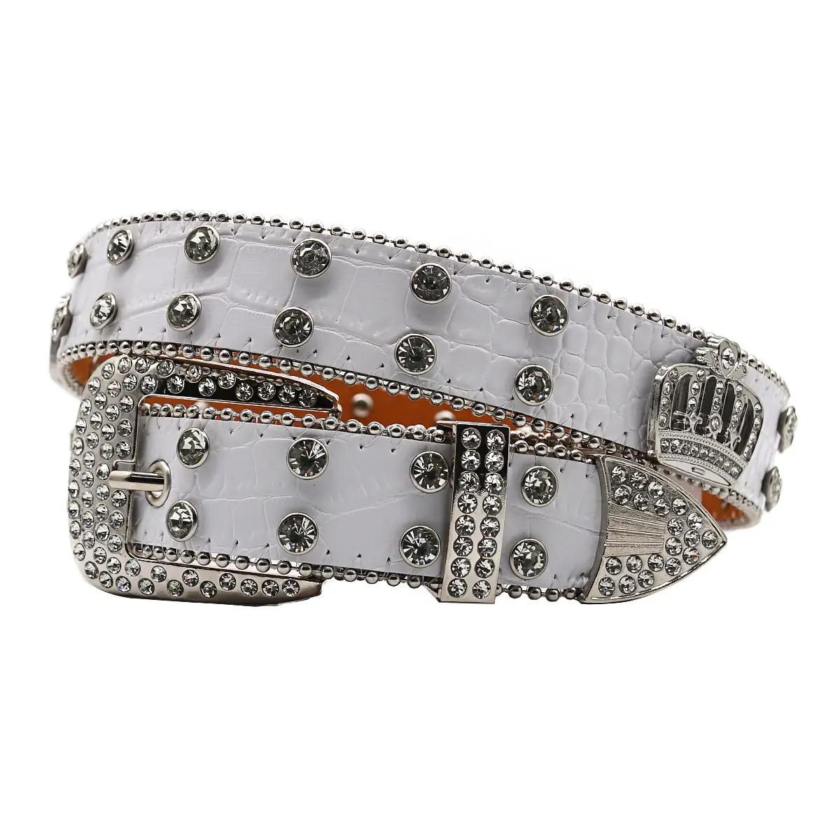 White Rhinestone Belt Belt with Crystal Buckle - Image 10