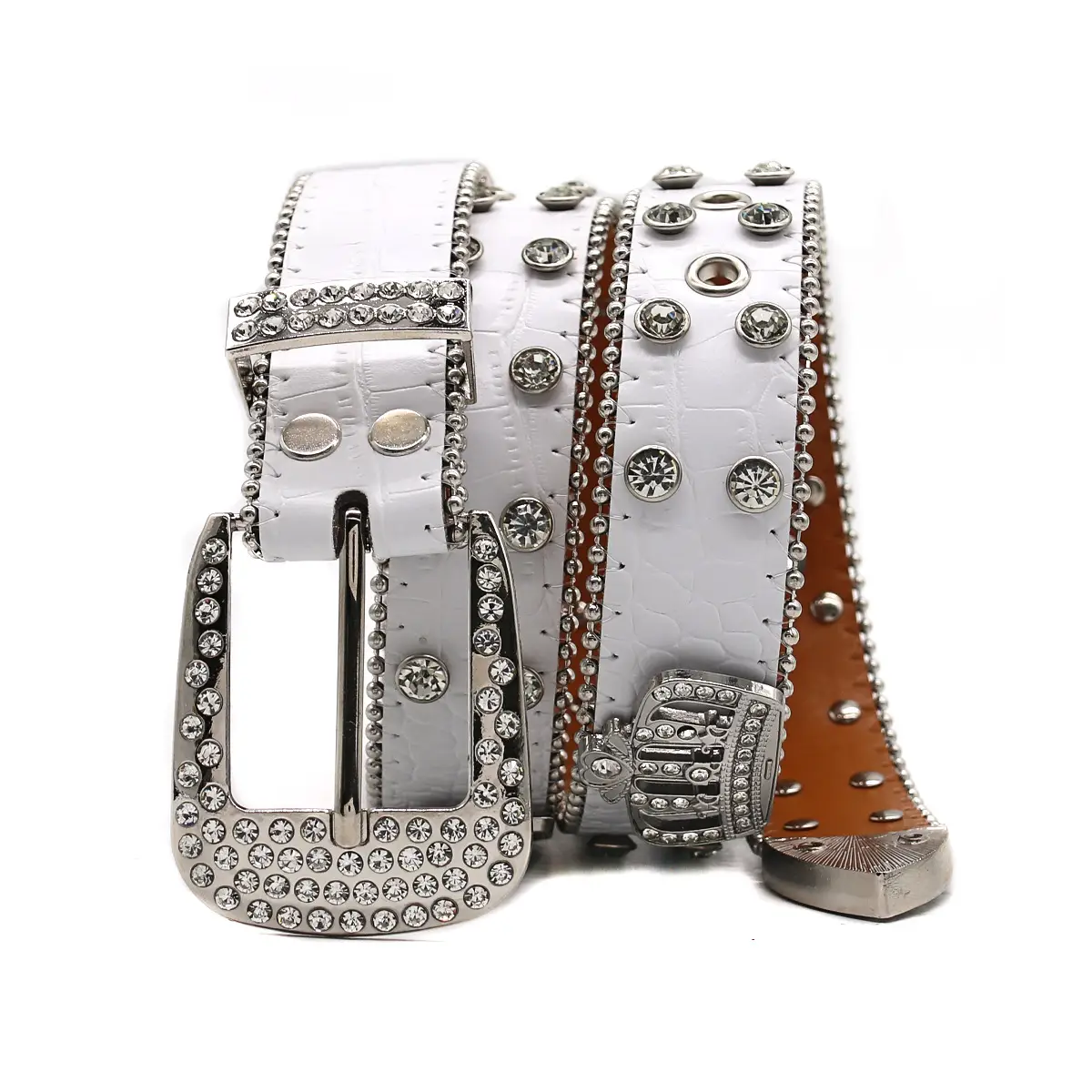 White Rhinestone Belt Belt with Crystal Buckle - Image 11