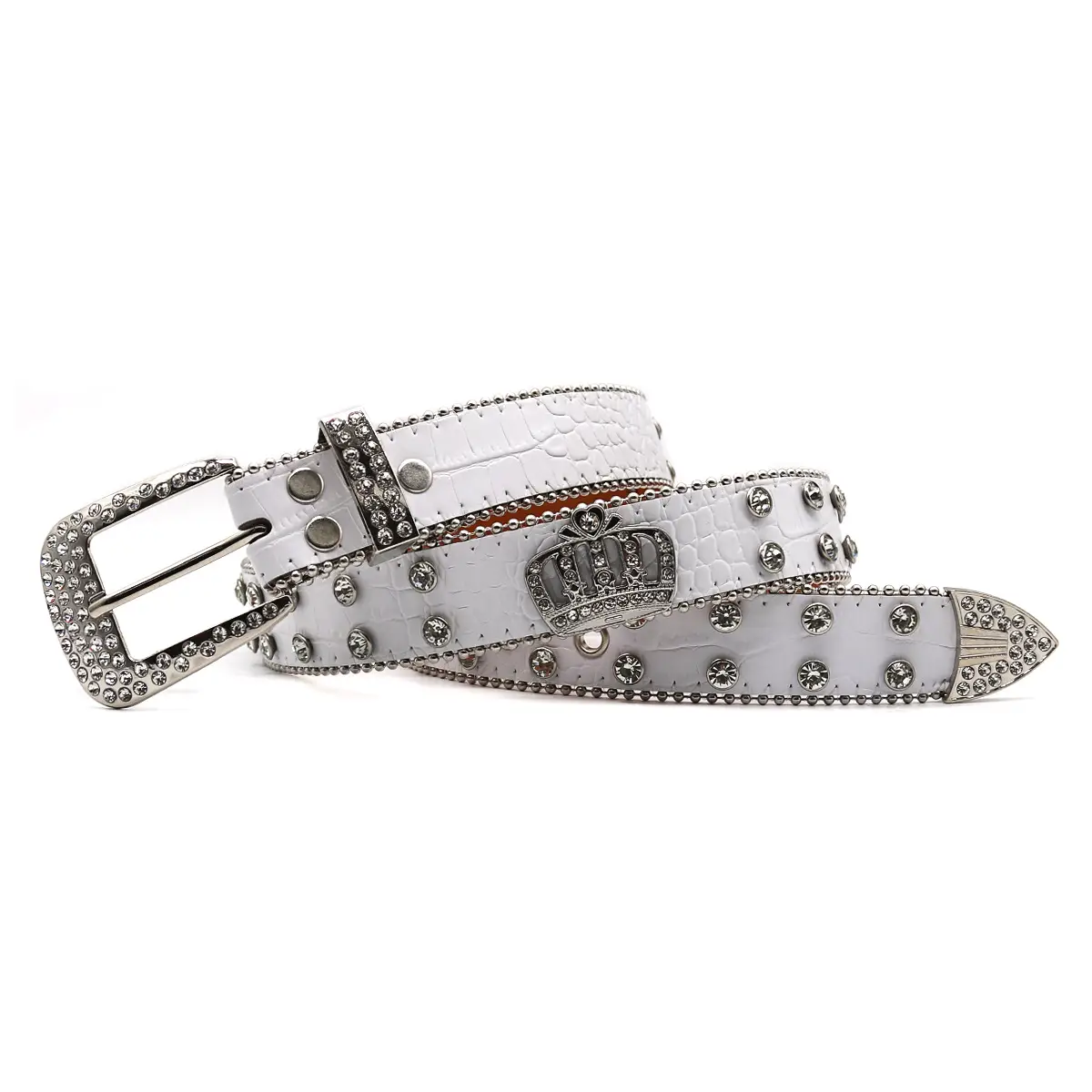 White Rhinestone Belt Belt with Crystal Buckle - Image 12