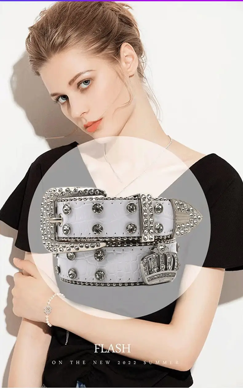 White Rhinestone Belt Belt with Crystal Buckle β feature 2