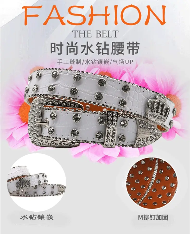 White Rhinestone Belt Belt with Crystal Buckle β feature 4