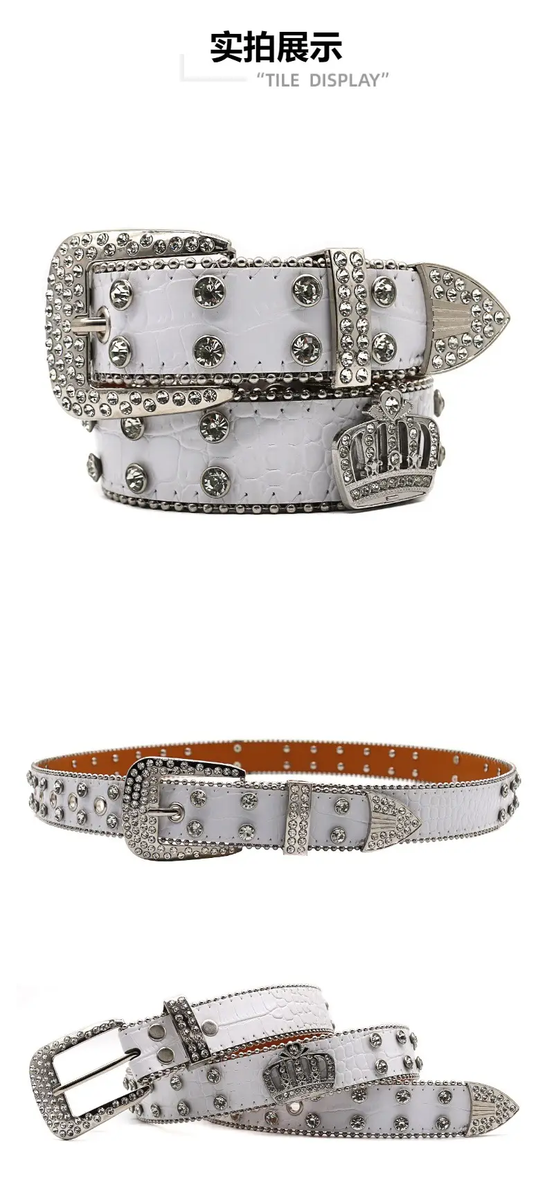 White Rhinestone Belt Belt with Crystal Buckle β feature 8