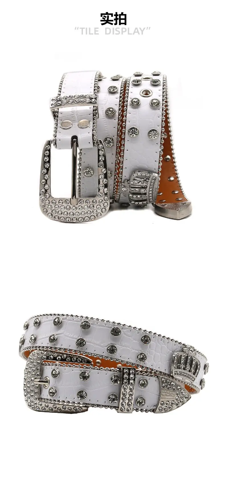 White Rhinestone Belt Belt with Crystal Buckle β feature 9
