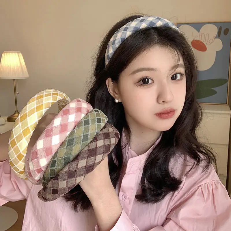 2023 New Summer High-grade Headband Women's Plaid Wide-brim Sponge - Image 6