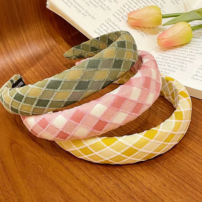 2023 New Summer High-grade Headband Women's Plaid Wide-brim Sponge — feature 9