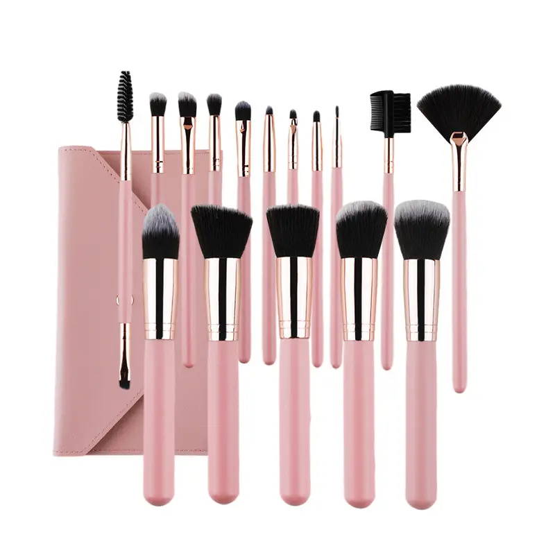 16 Pink Wooden Cross-Border Makeup Brushes Rose Gold Tube