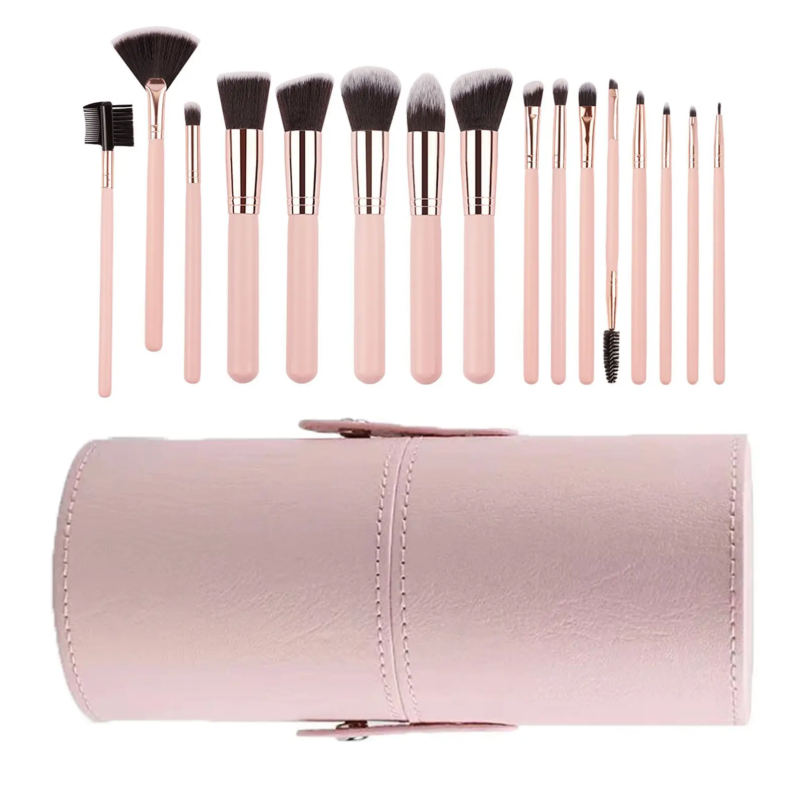16 Pink Wooden Cross-Border Makeup Brushes Rose Gold Tube