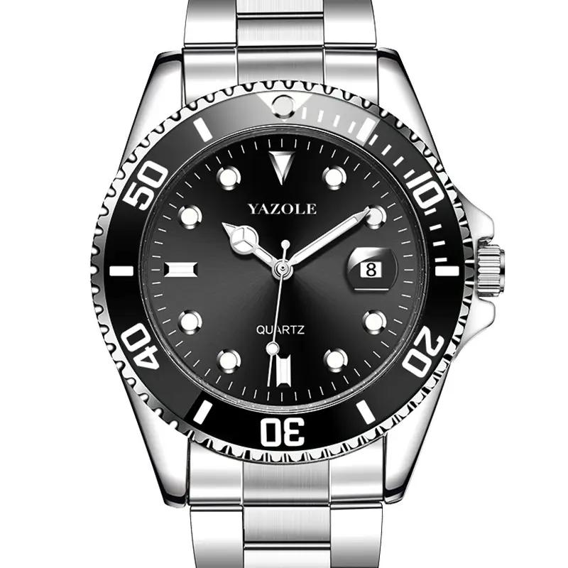 Men's Green Luminous Quartz Watch with Stainless Steel Strap