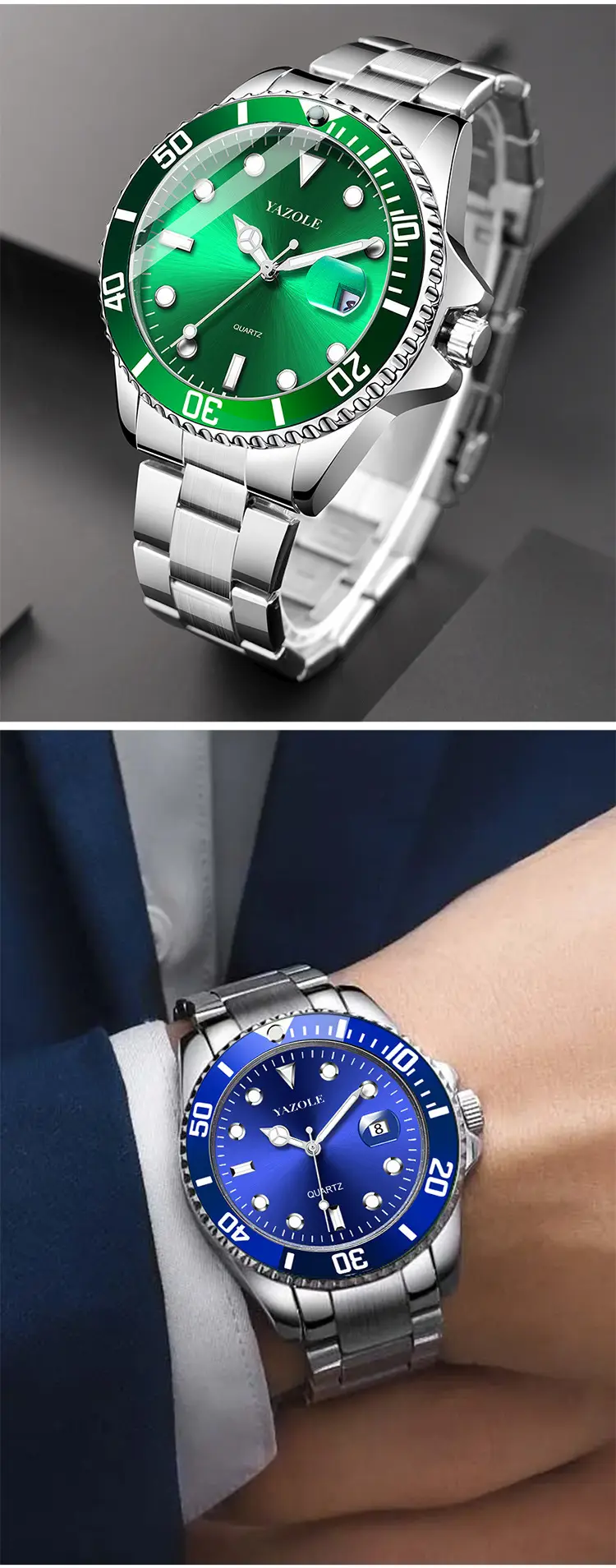 Men's Green Luminous Quartz Watch with Stainless Steel Strap — feature 7
