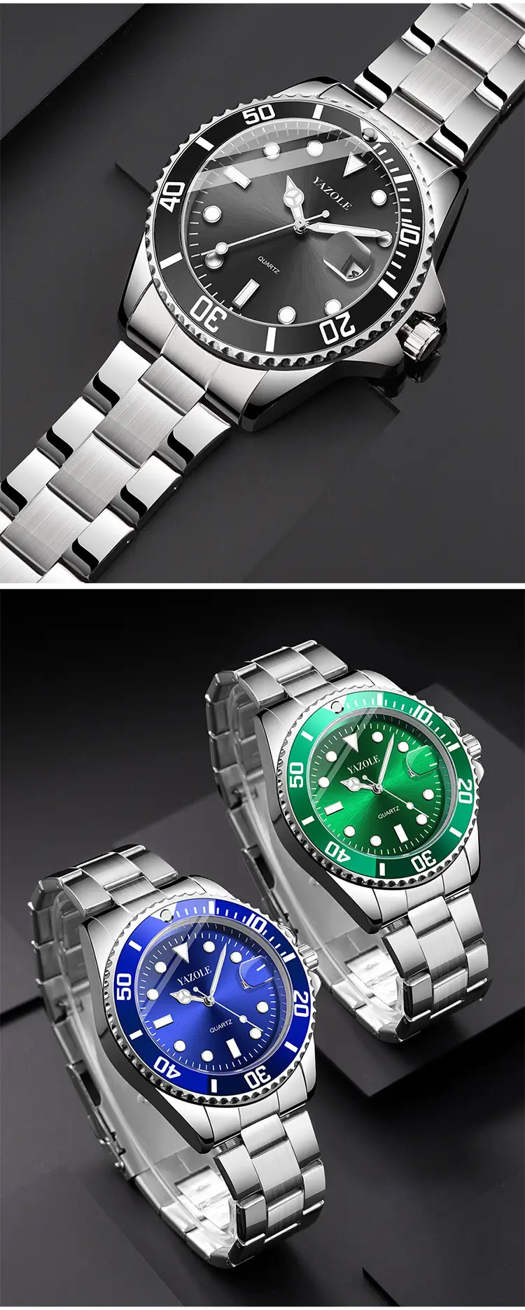 Men's Green Luminous Quartz Watch with Stainless Steel Strap — feature 9