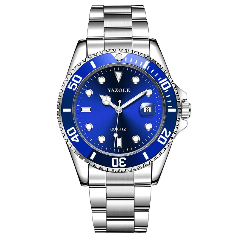Men's Green Luminous Quartz Watch with Stainless Steel Strap