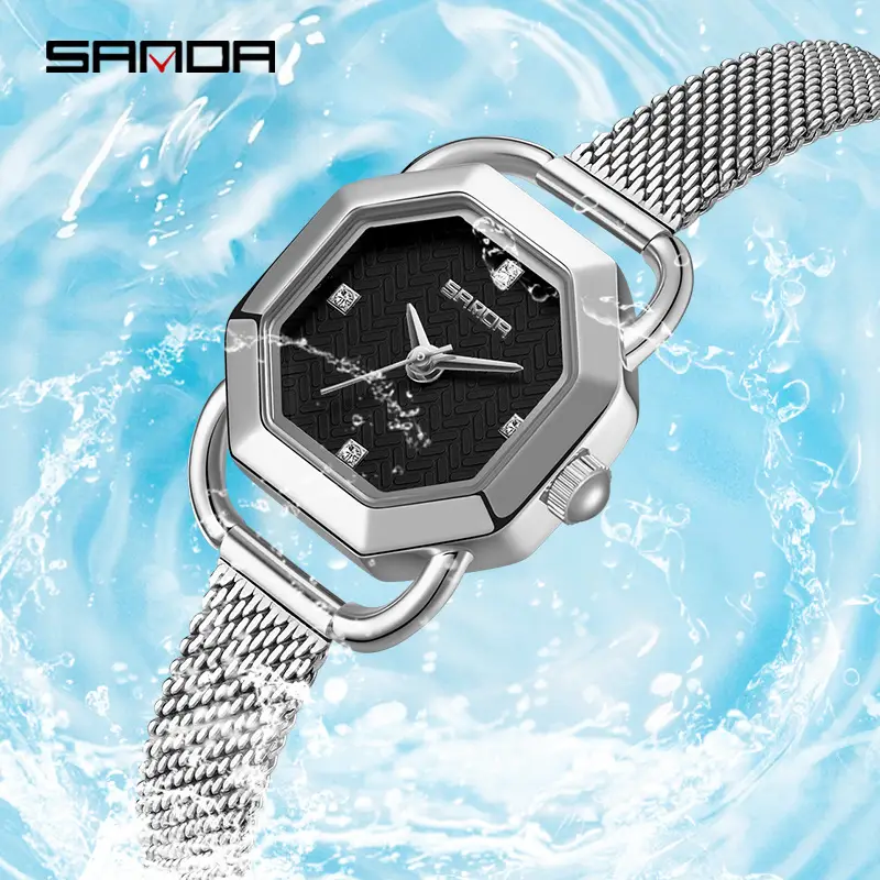 Sanda Women's Quartz Watch Black Mesh Band Waterproof