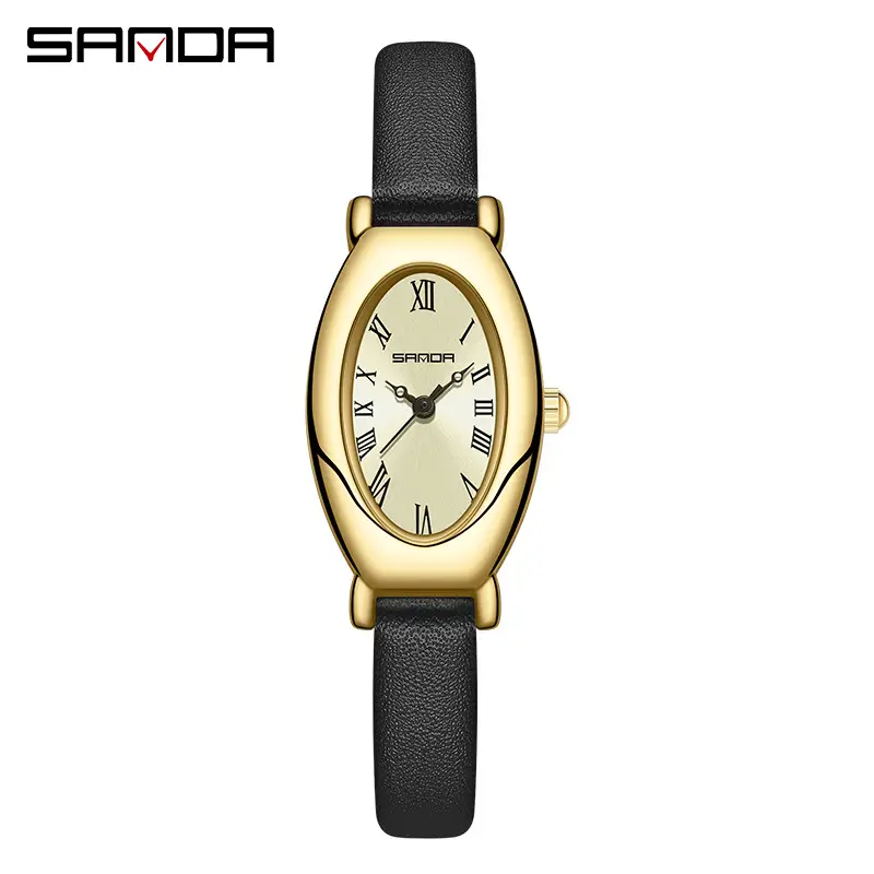 Sanda Women's Quartz Watch with Black Leather Band - Image 2