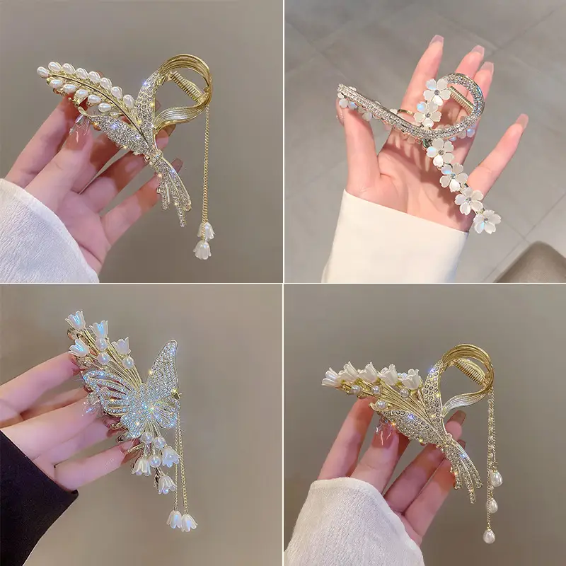 Gold Shark Hair Clip for Women with Diamond Embellishment - Image 46