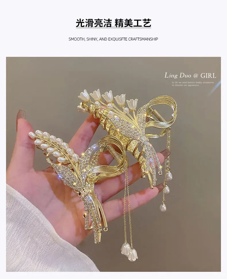 Gold Shark Hair Clip for Women with Diamond Embellishment — feature 3