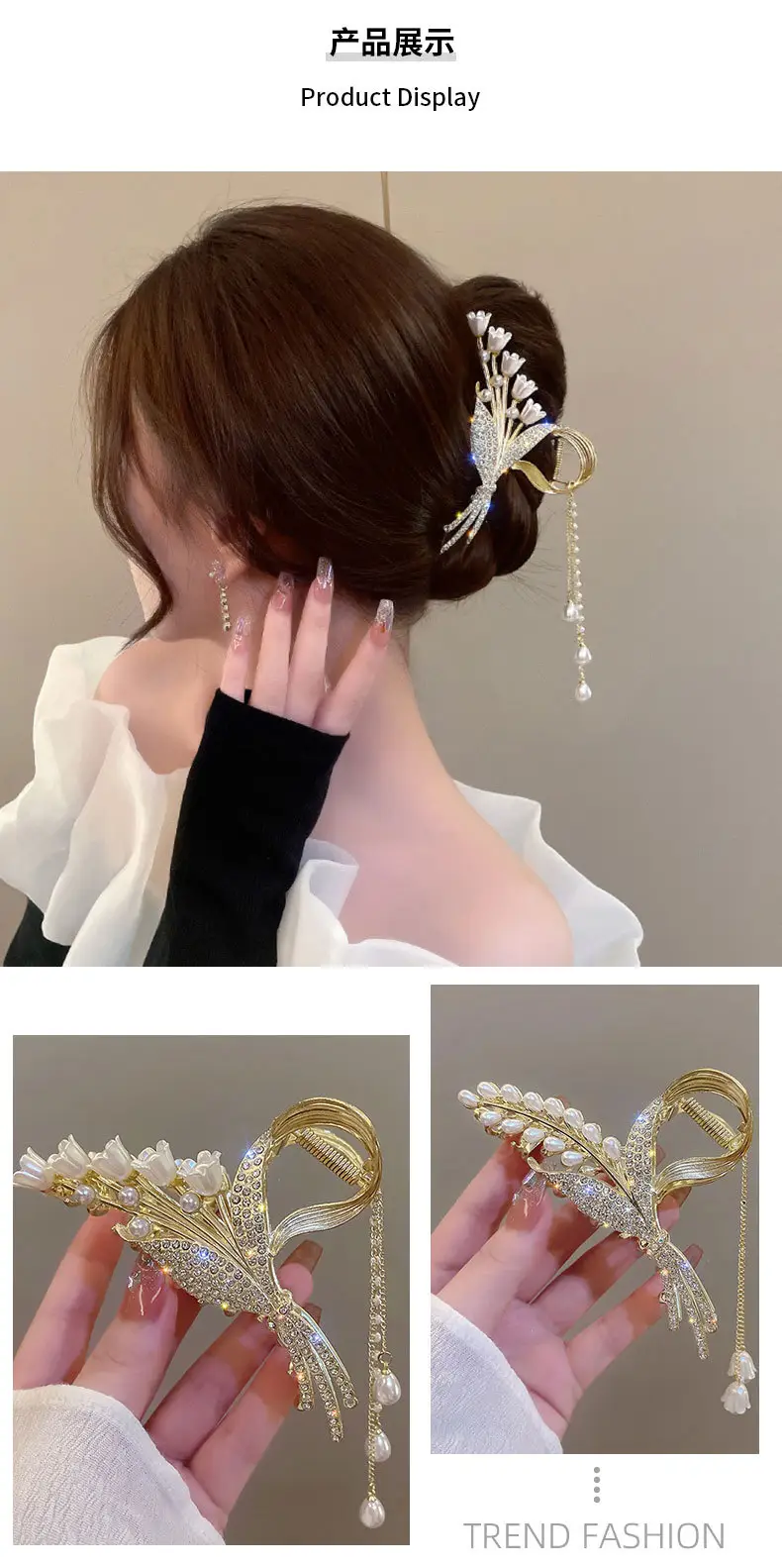Gold Shark Hair Clip for Women with Diamond Embellishment — feature 6