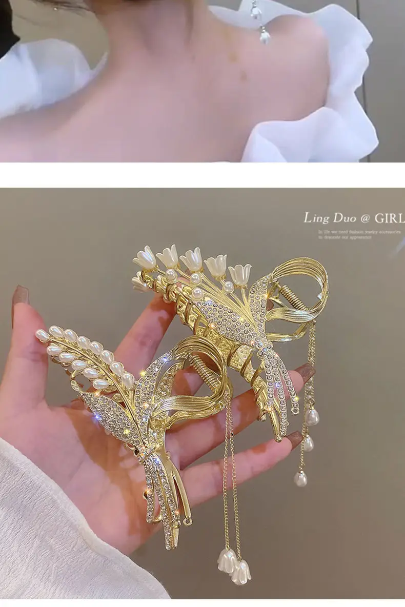 Gold Shark Hair Clip for Women with Diamond Embellishment — feature 8