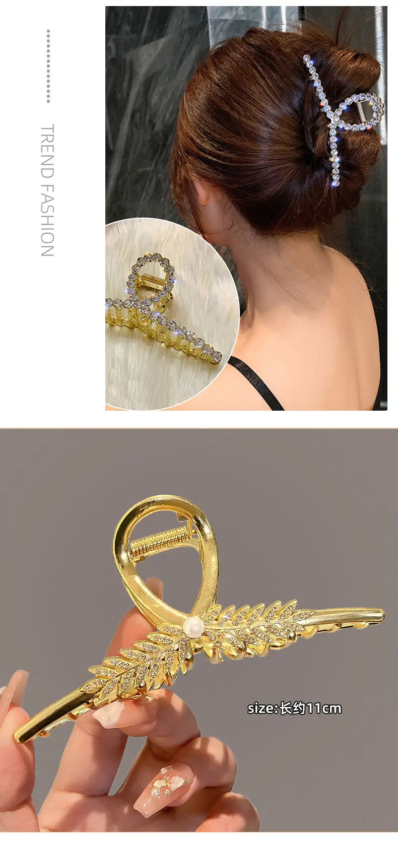 Gold Shark Hair Clip for Women with Diamond Embellishment — feature 9