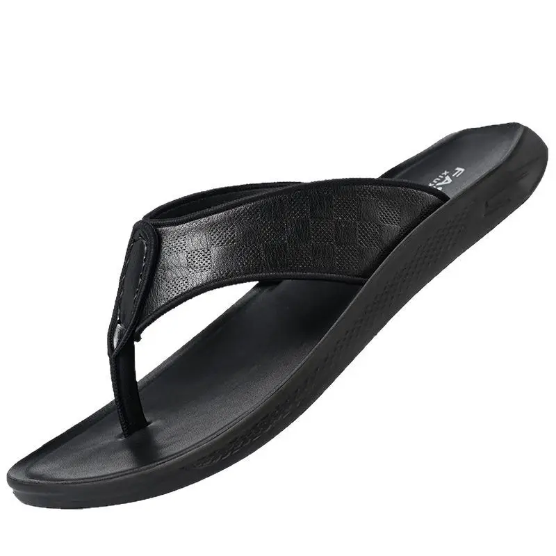 Men's Brown Leather Flip Flops Summer Wear