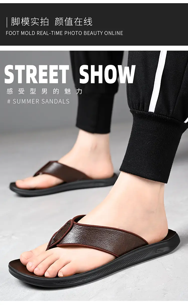 Men's Brown Leather Flip Flops Summer Wear — feature 10