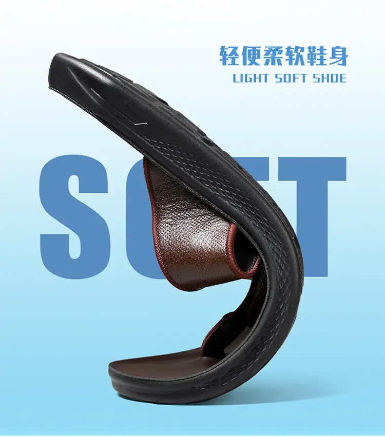 Men's Brown Leather Flip Flops Summer Wear — feature 3