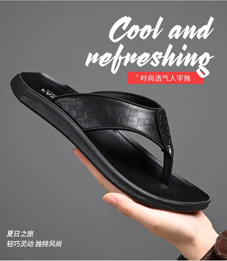 Men's Brown Leather Flip Flops Summer Wear — feature 6