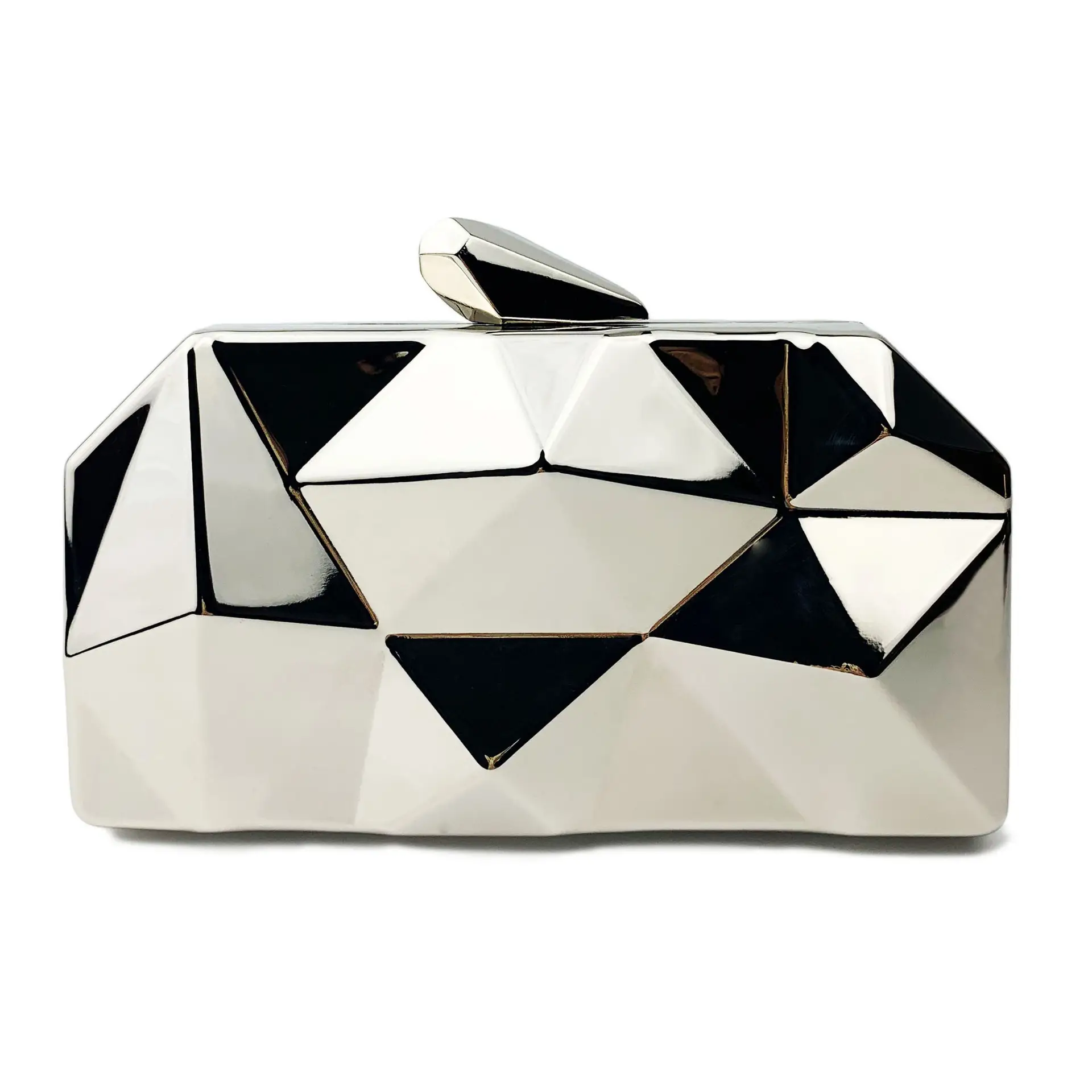 Silver Geometric Metal Handbag for Women