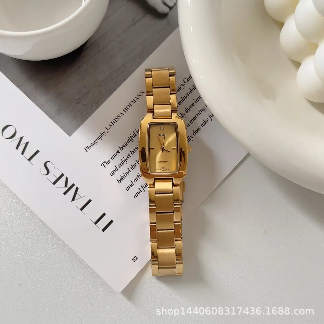 Women's Rectangular Steel Belt Watch with Quartz & Diamond Embedment - Image 3
